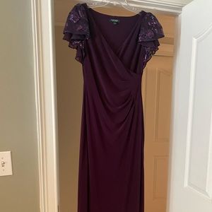 Ralph Lauren Embellished flutter sleeve formal gown